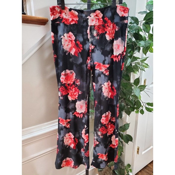 No Boundaries Pants - No Boundaries Women's Black Floral Polyester Mid Rise Pull On Trouser Pant 3XL